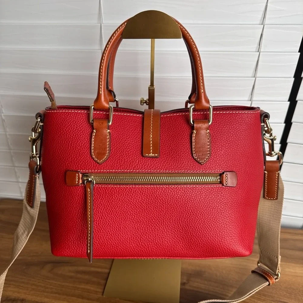 Dooney & Bourke Pebbled Leather Satchel Red Crossbody Bag Gold Hardware